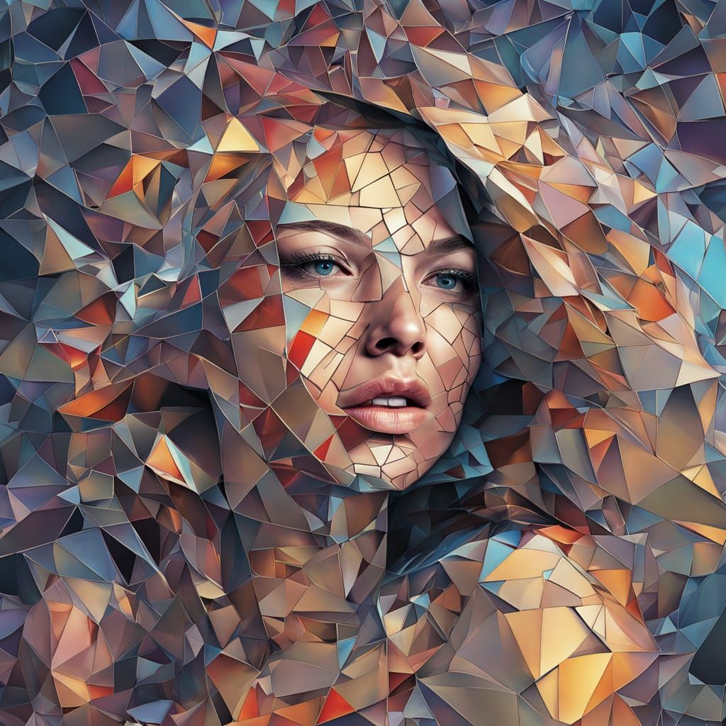 Fragmented Pixelated Portrait in Glitch Art Style