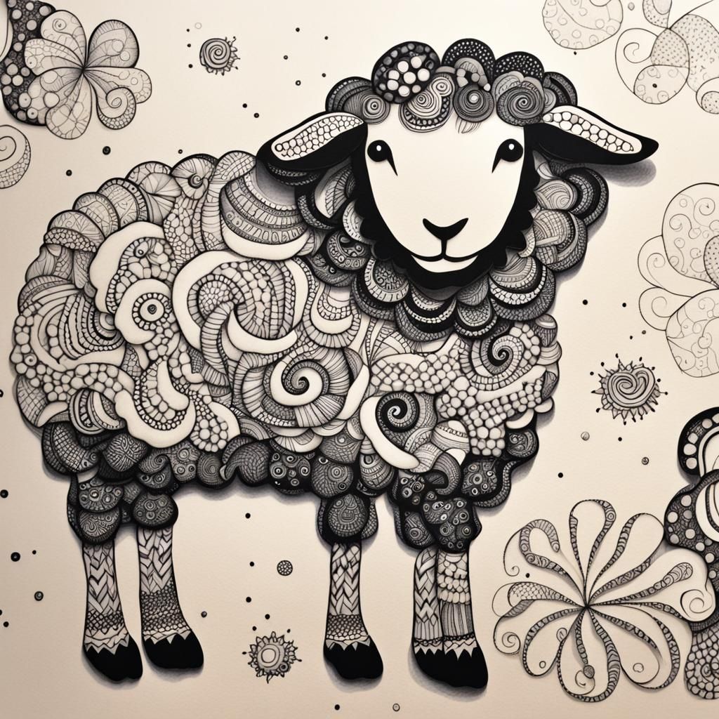 Whimsical Zentangle sheep