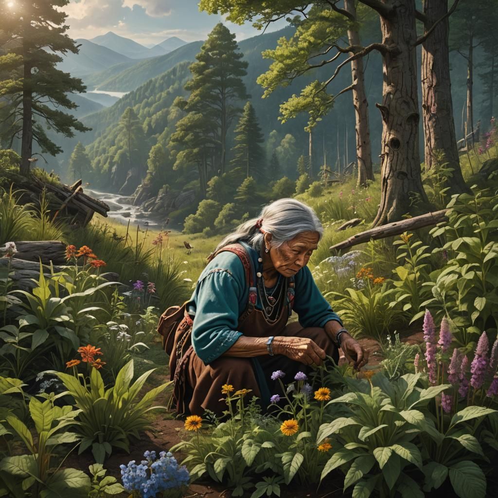 Native American Grandmother Approves Herb Harvest