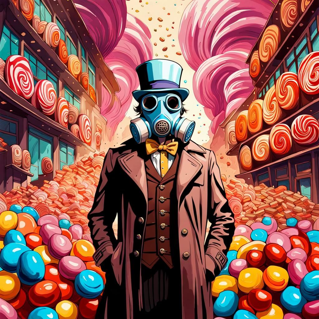Willy Wonka in Candy Wonderland, Watercolor Art
