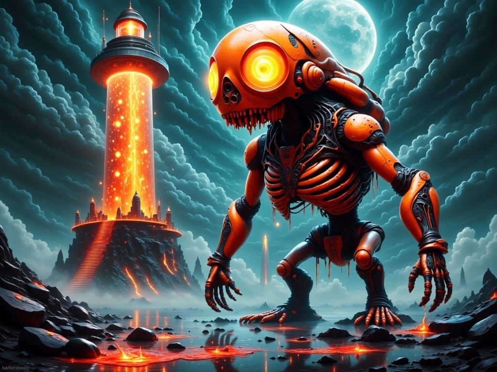 Surreal Candy Golem Guardian of Dystopian Lighthouse