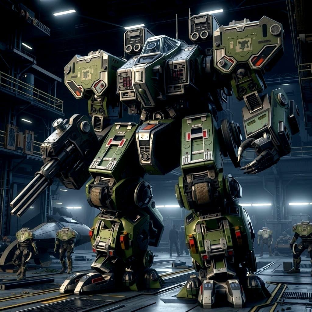 Gritty Mechwarrior Strides Across a Ruined Cityscape