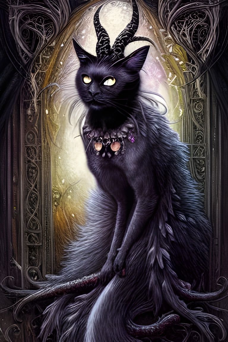 Witch-Cat Hybrid Portrait in Steampunk Zombiecore Style