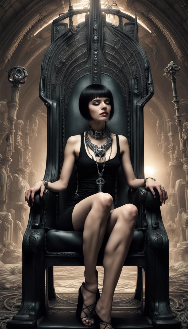 Goth Girl on Throne in Biomechanical Giger Style