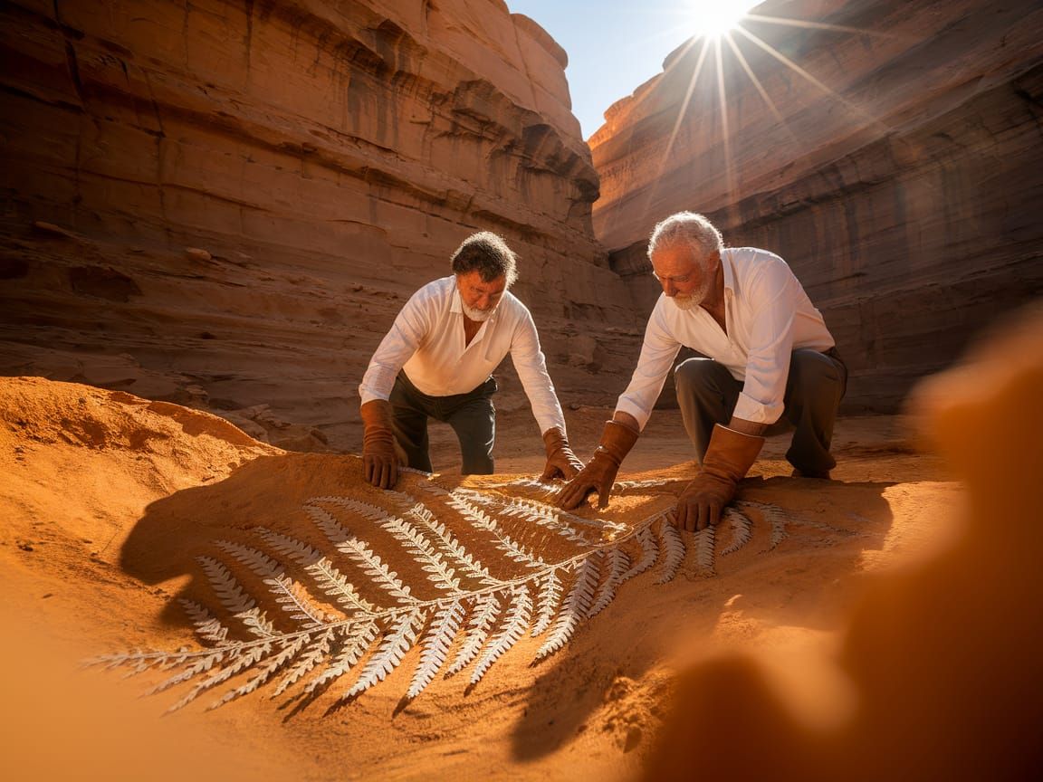 Scientists Examine Giant Fossil Fern in Sunlit Excavation