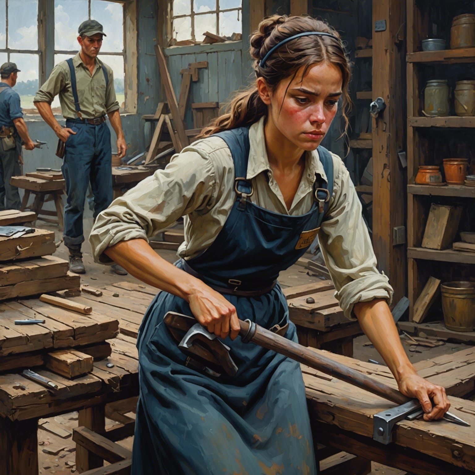 Dedicated Girl's Struggle: An Oil Painting