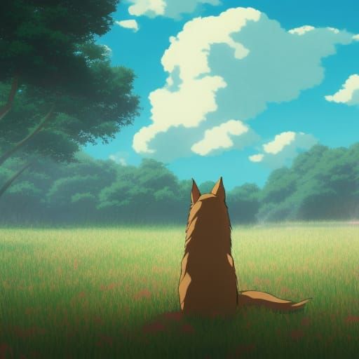 Dog Girl Anime Key Visual in Ghibli Style