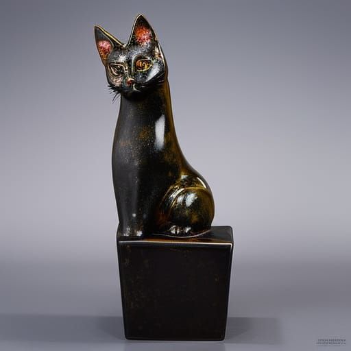 Abyssinian Cat Ceramic Sculpture in Suprematist Style