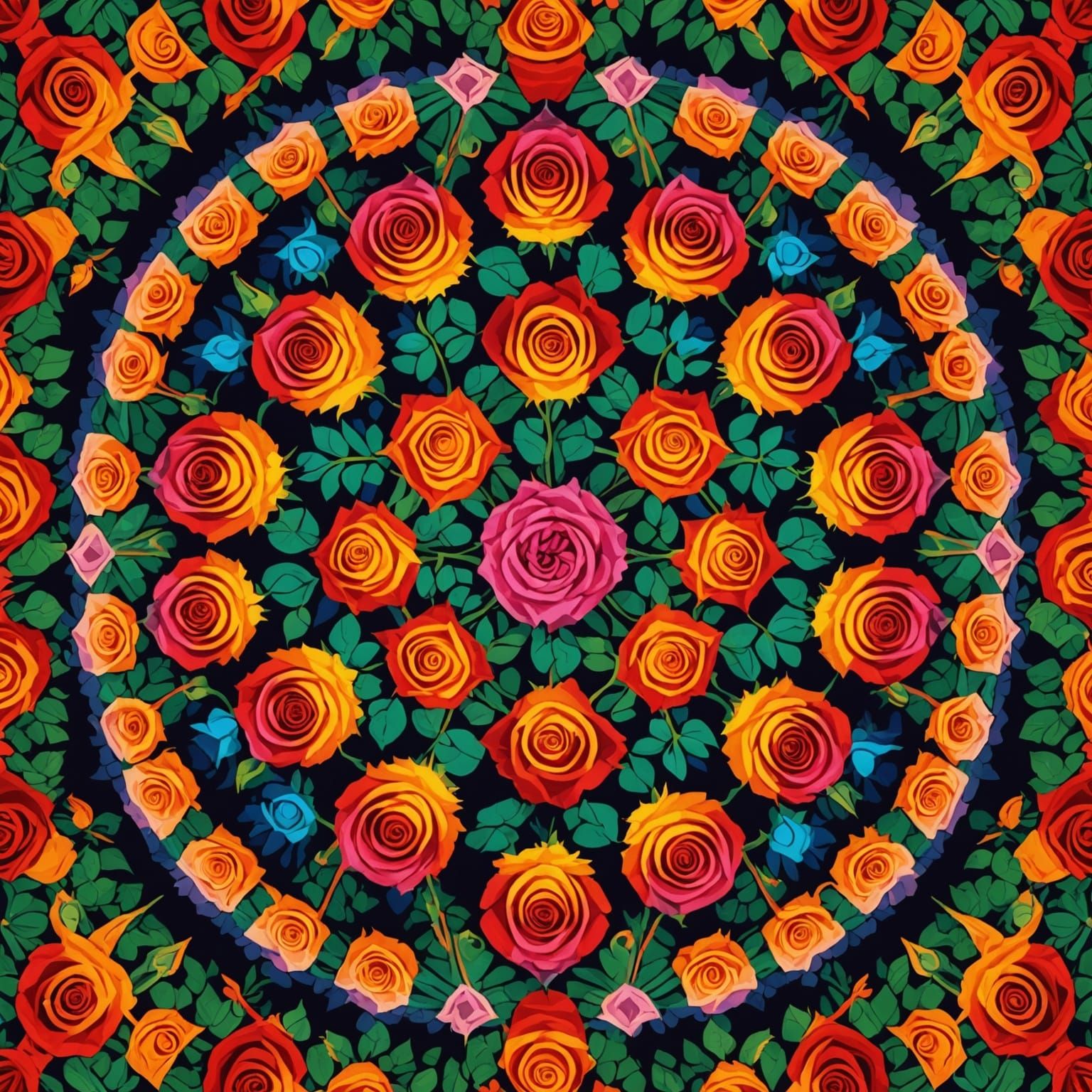 Kaleidoscope of Roses in Floral Symmetry