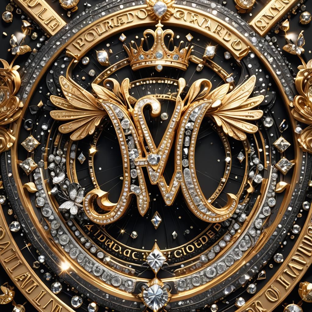 Luxurious 3D Rendering with Golden Letters and Diamonds