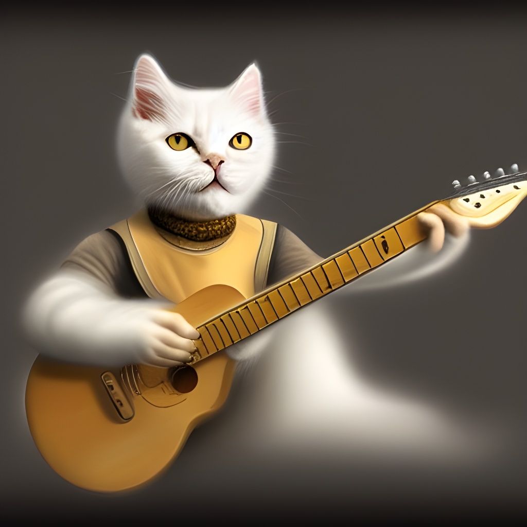 White Persian Cat Playing Guitar