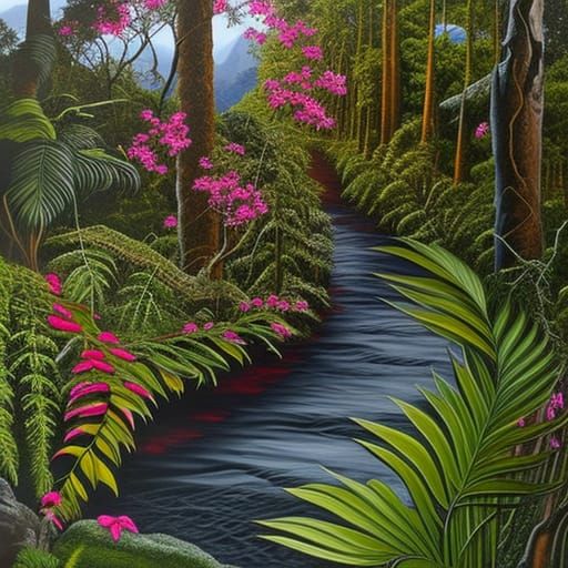 Fantasy Rainforest Landscape with Dark Shadows