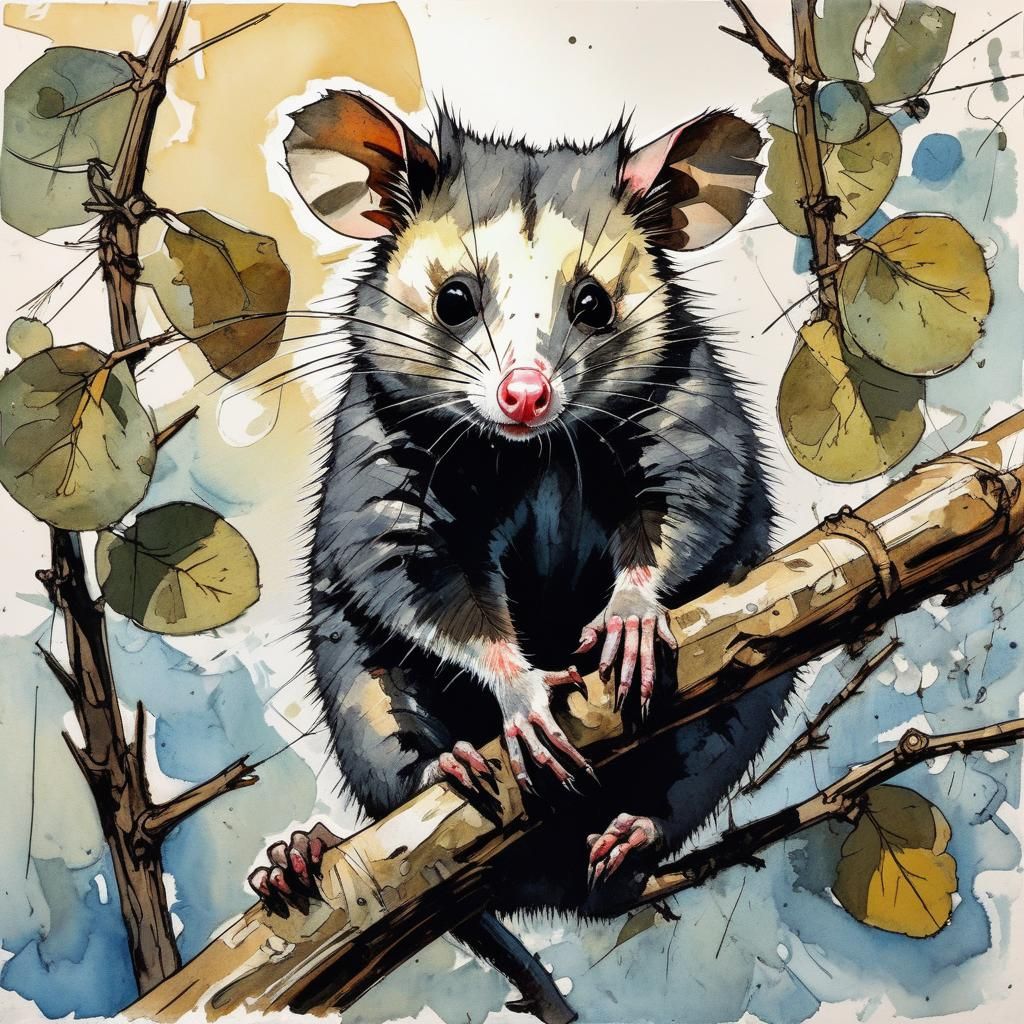 Australian Possum Portrait in Splash Art Style