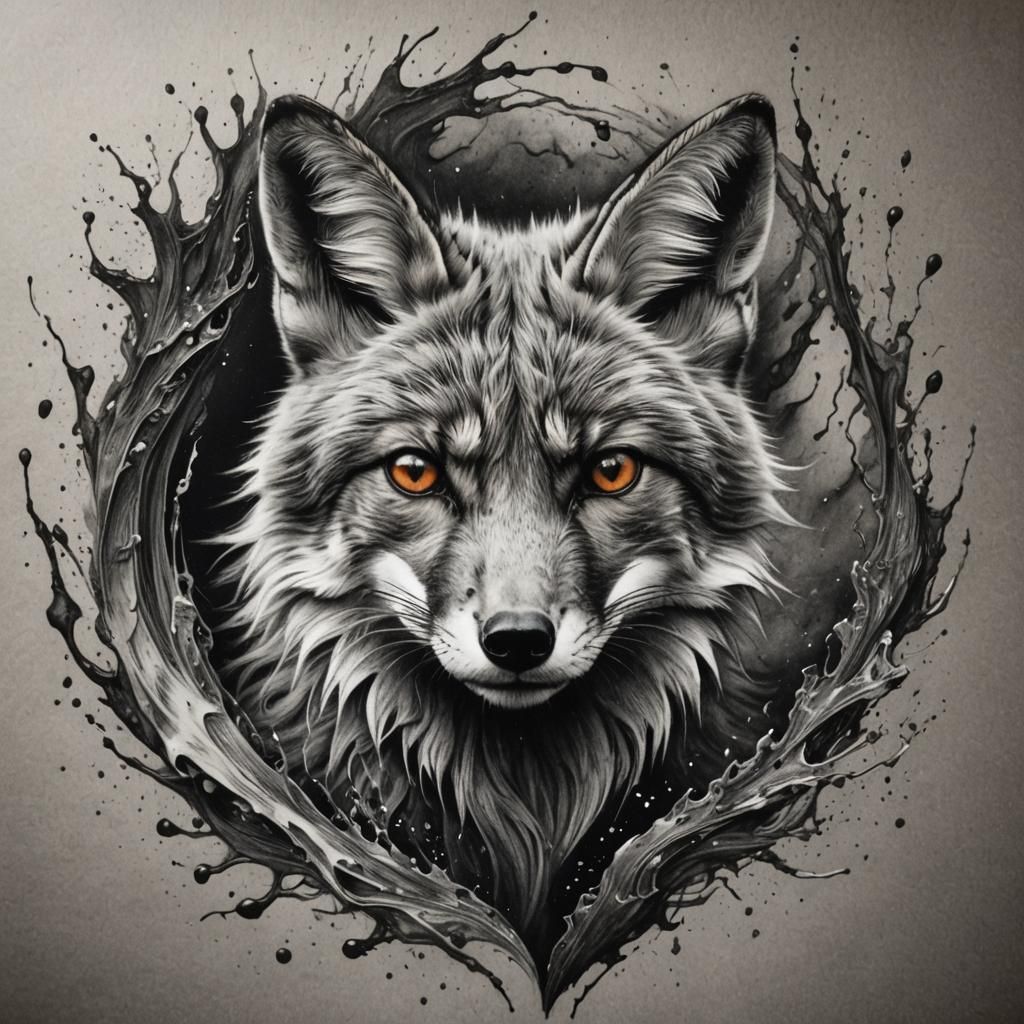 Detailed Charcoal Drawing of a Fluid Fox
