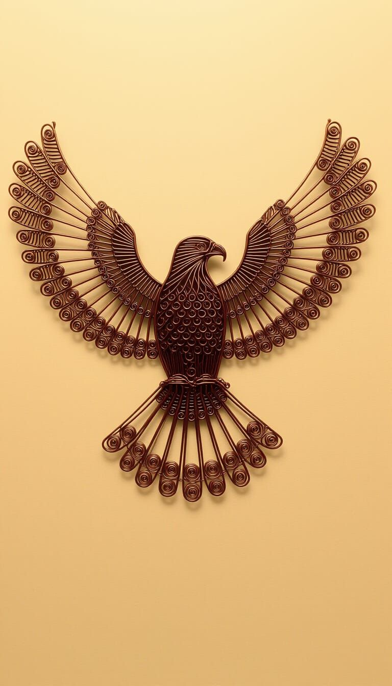 Wire Art Hawk Sculpture with Open Wings