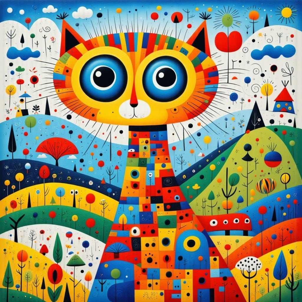 Abstract Whimsical Cat in Miro Style