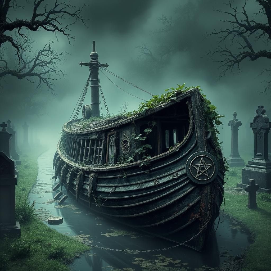 Eerie Canal Boat in Ghostly Graveyard