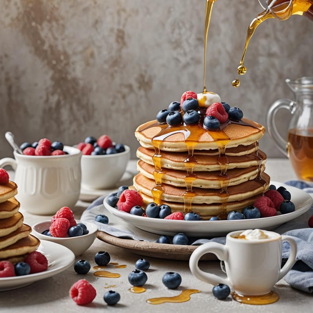 Cozy Pancake Stack with Berries as Oil Painting