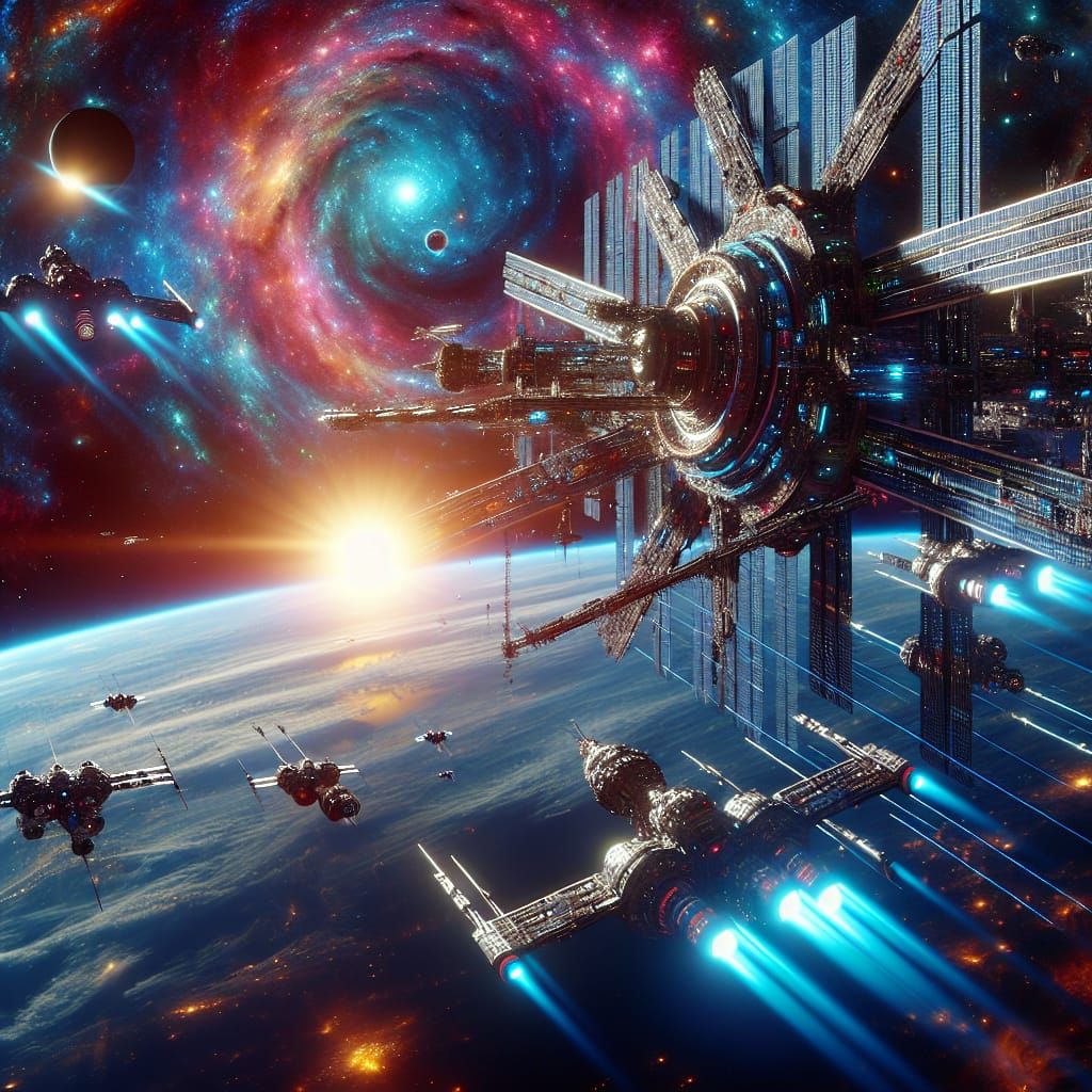 Futuristic Space Station Orbiting Earth in Sci-Fi Setting