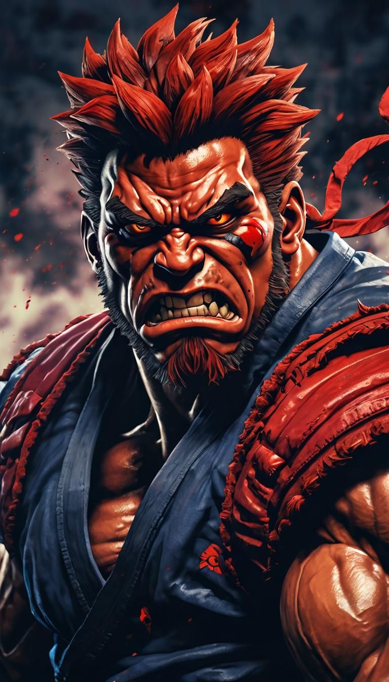 Portrait in 16 bits of akuma Gouki character of fighting vid...