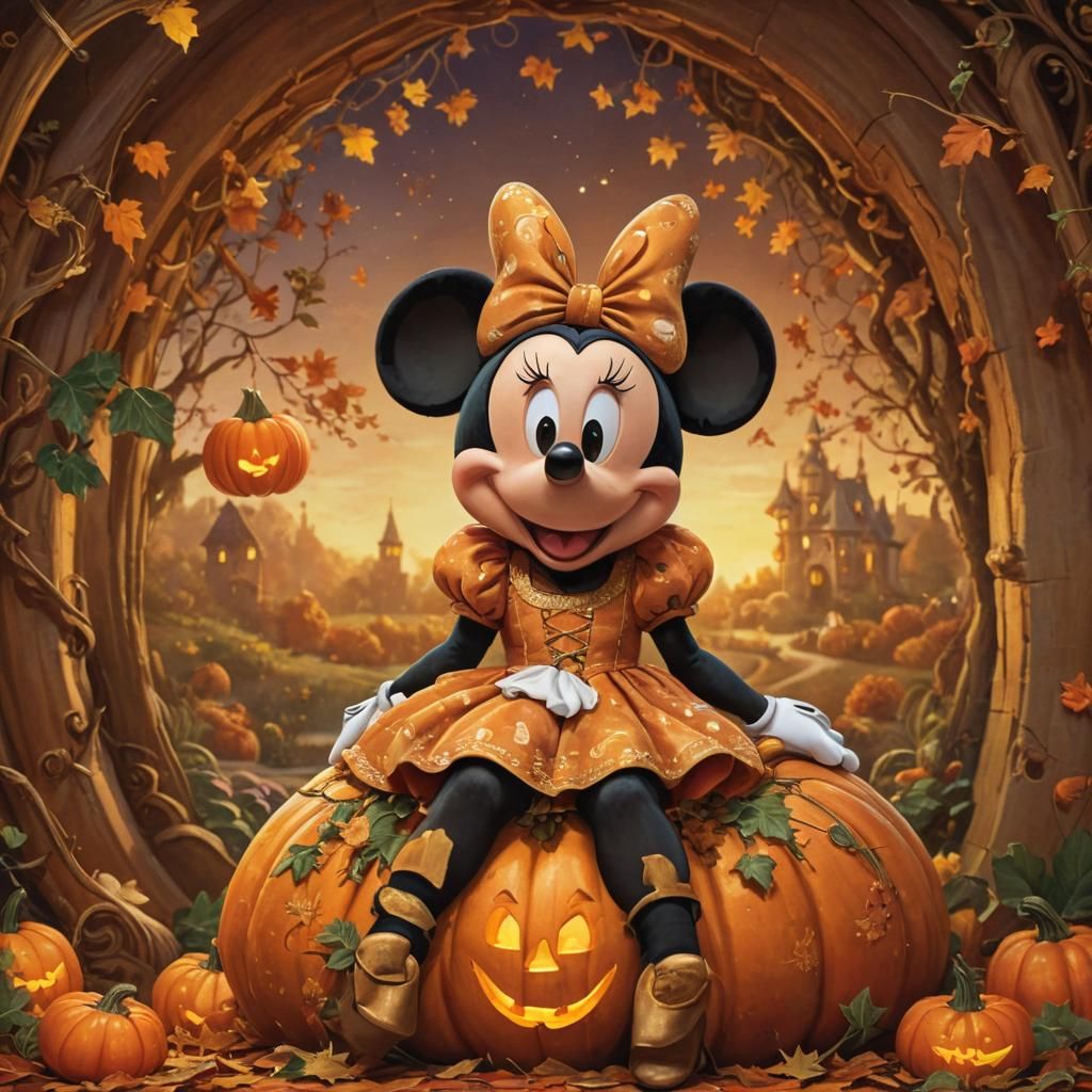 Minnie Mouse sitting inside a pumpkin