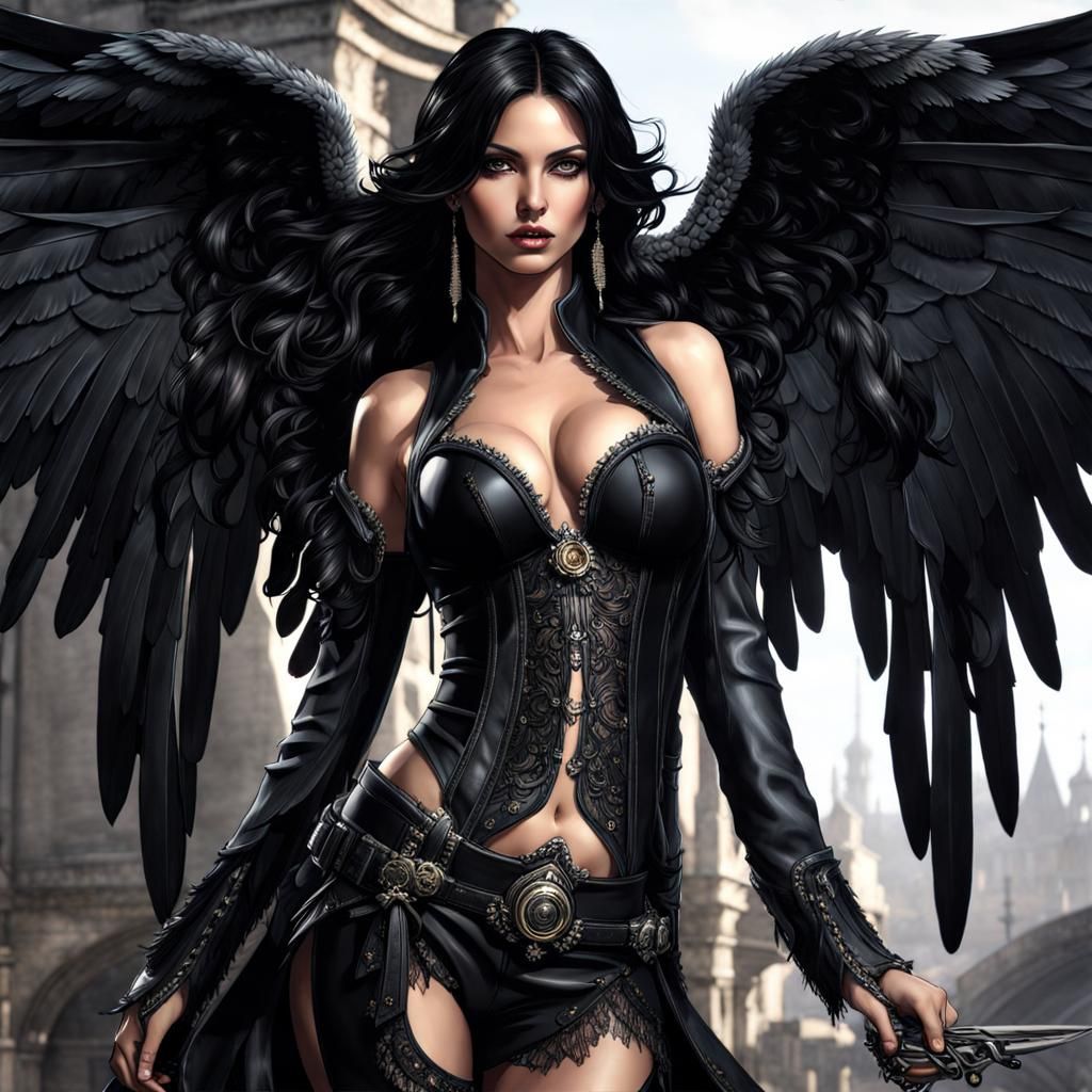 Gothic Angel Portrait in Splash Art Style