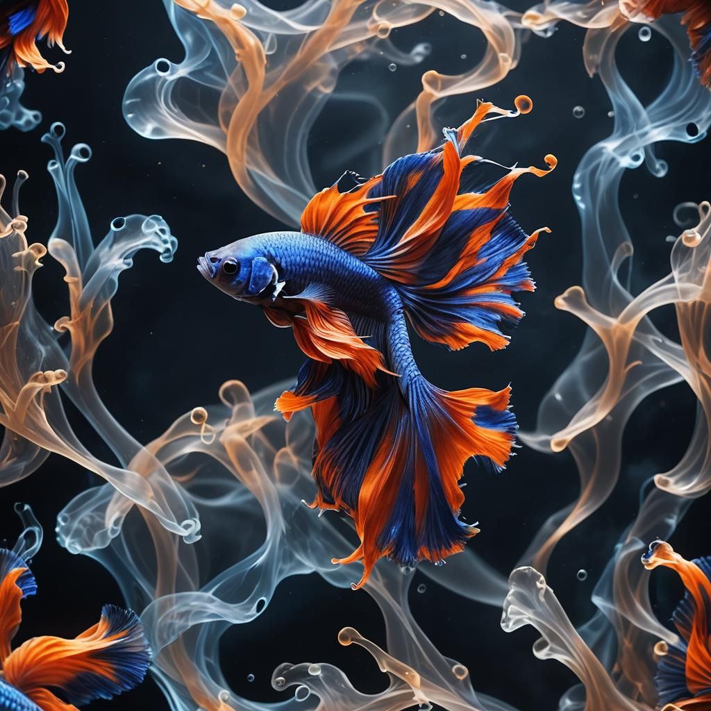 Smoky Betta Fish in Sapphire Blue and Orange