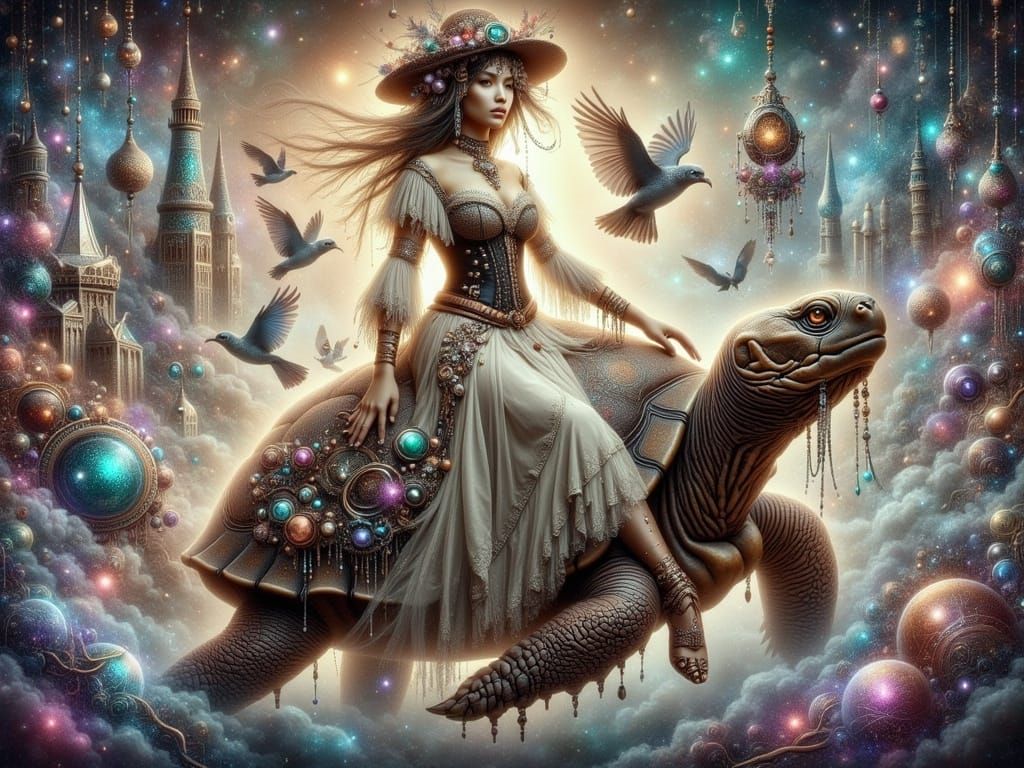 Ethereal Steampunk Turtle Rider of the Skies