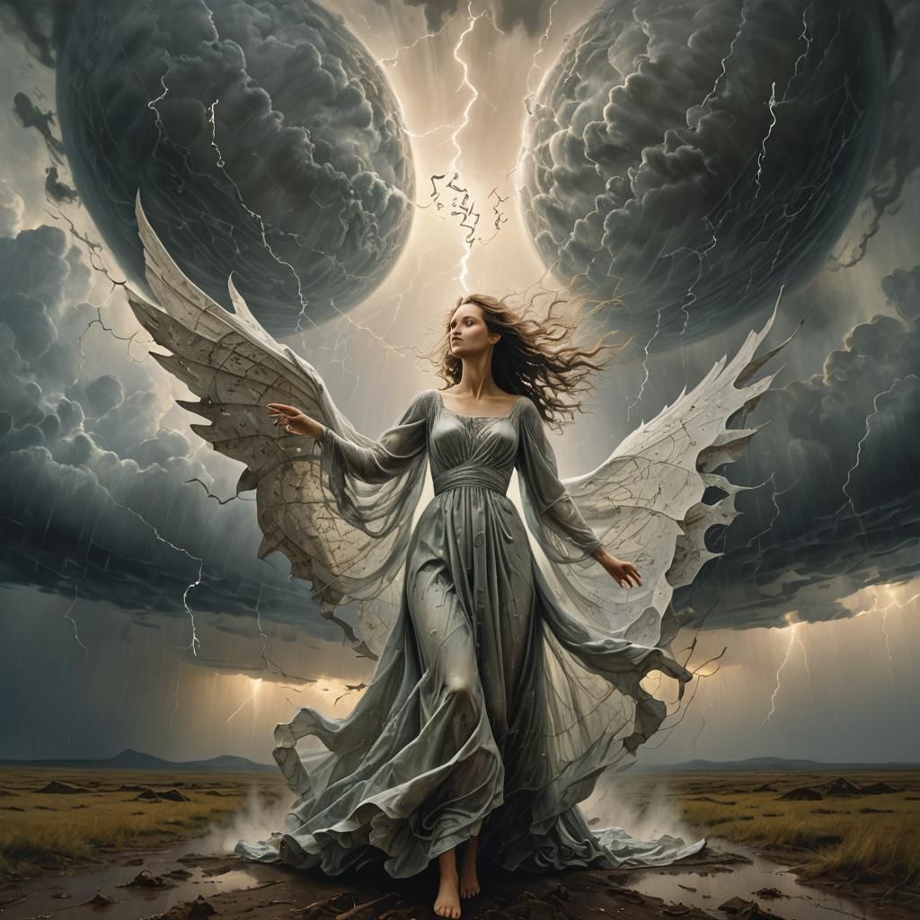 Ethereal Figure Emerges from Storm, in Expressionist Style