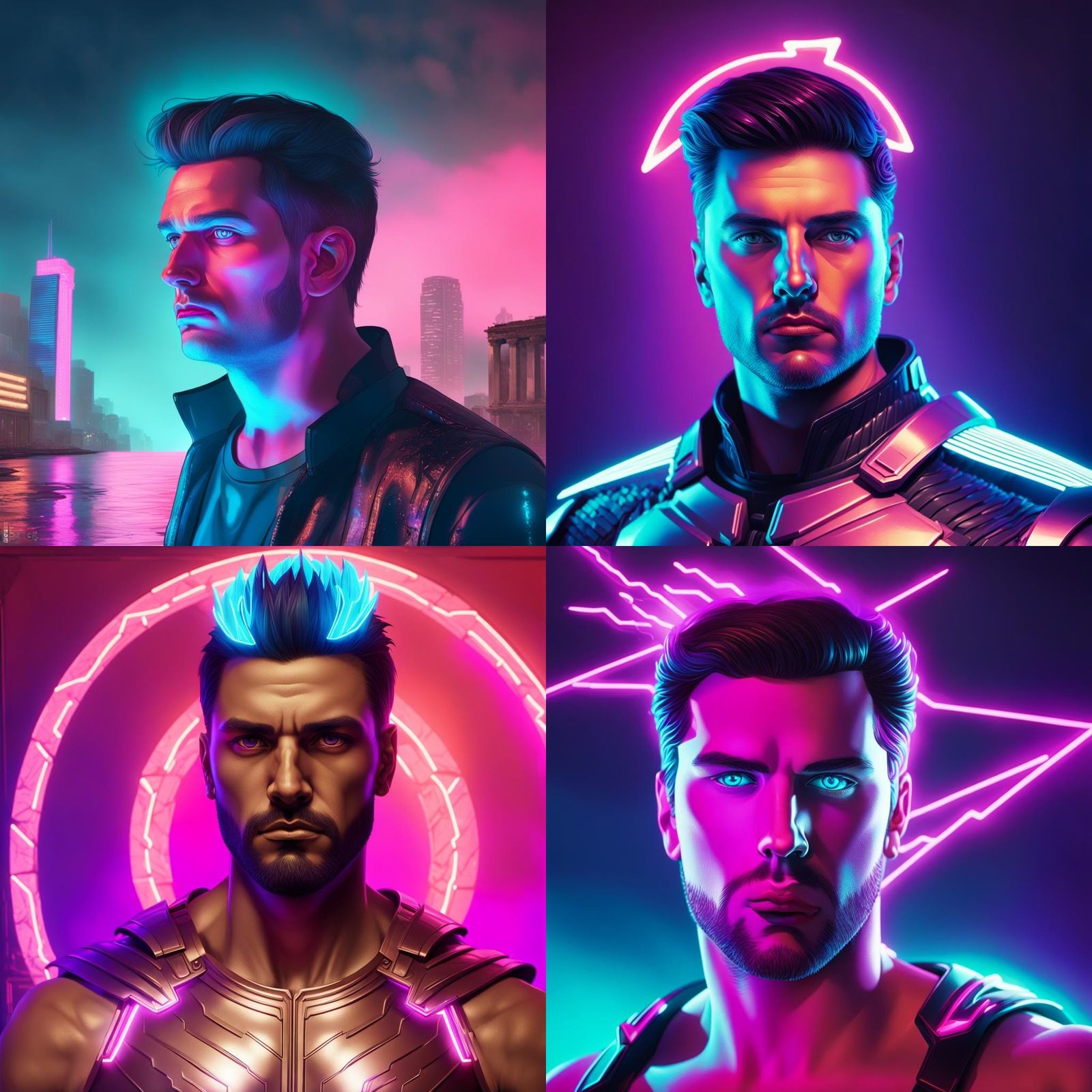 Greek God in Synthwave Neon Retro Style