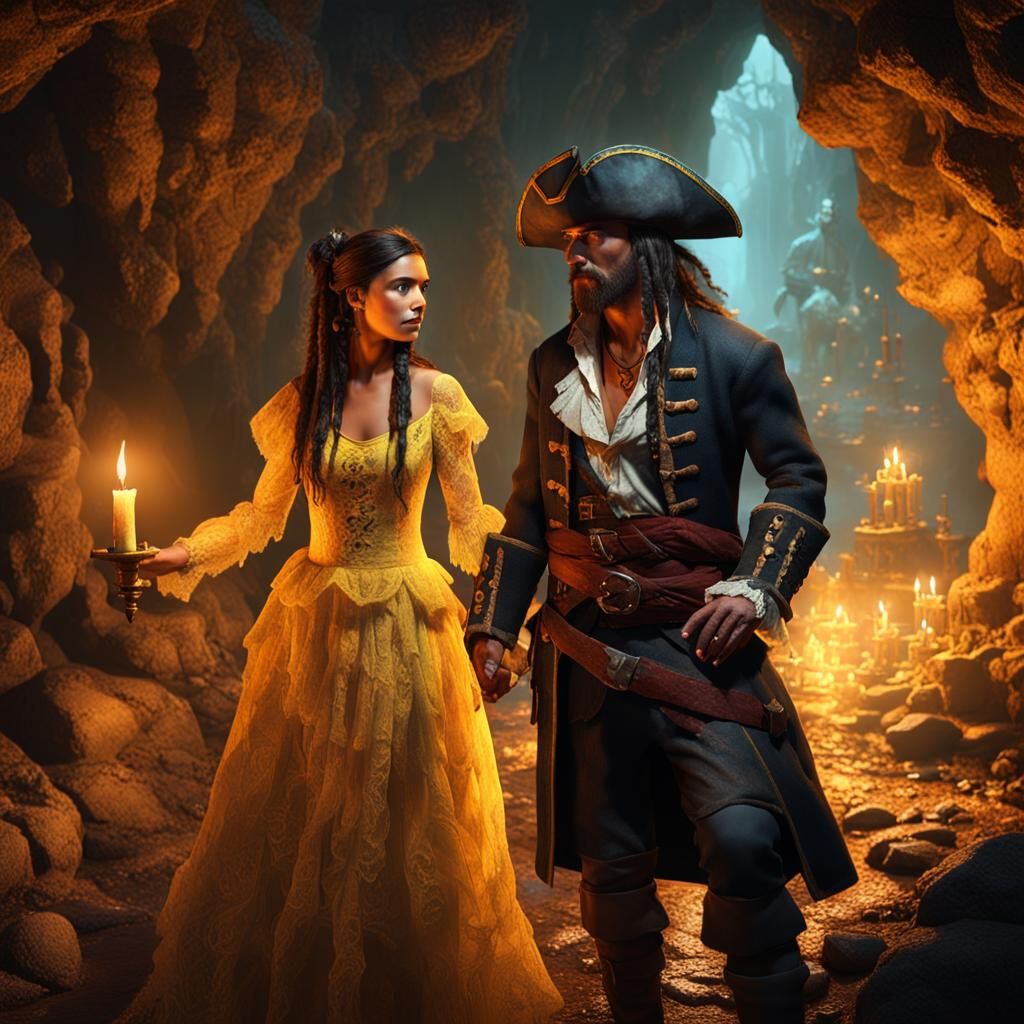 Candlelit Cavern with Pirates in Matte Painting