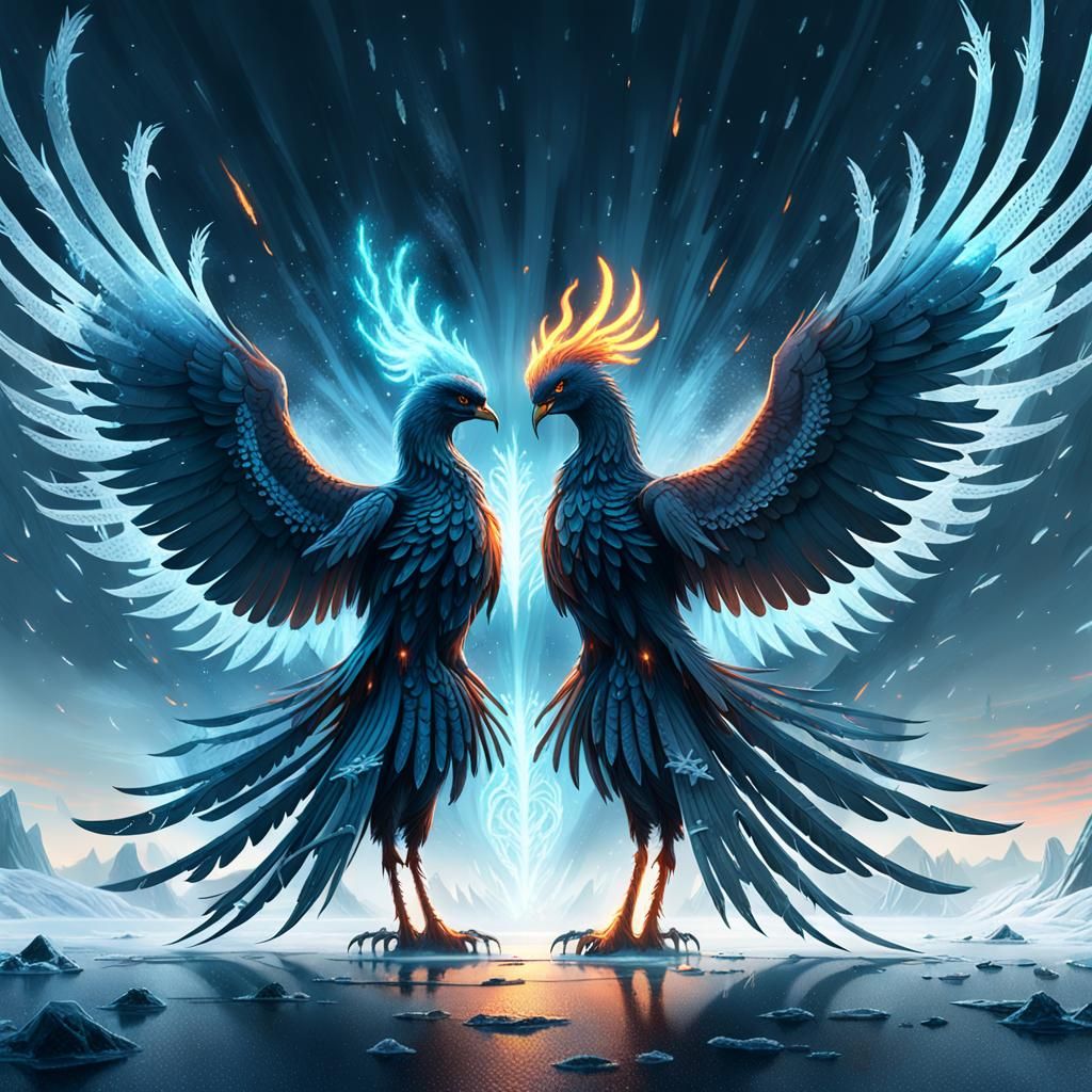Phoenix and Ice Phoenix Fantasy Concept Art