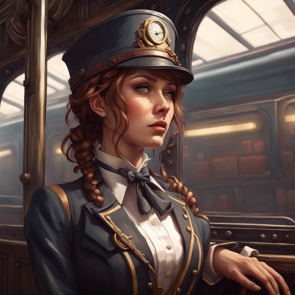 Steampunk Train Conductor Portrait in 8K Resolution