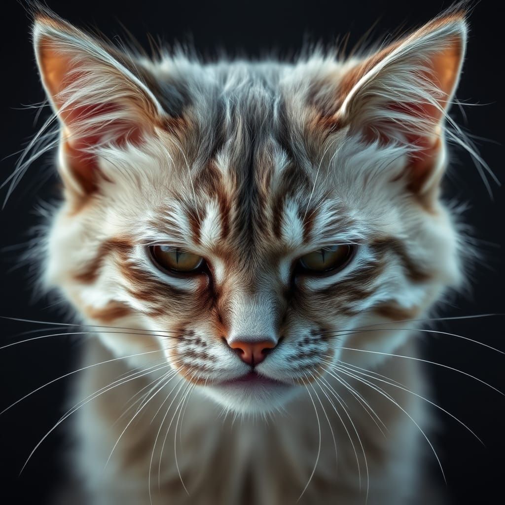 Frowning Silver Feline Humanoid Portrait