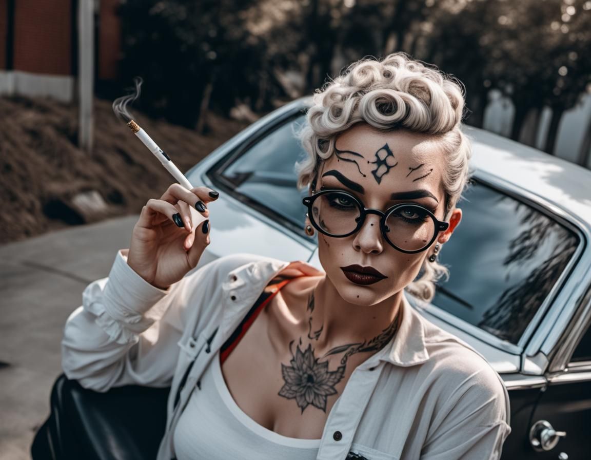 Tattoo Art Portrait of Woman with Bandana