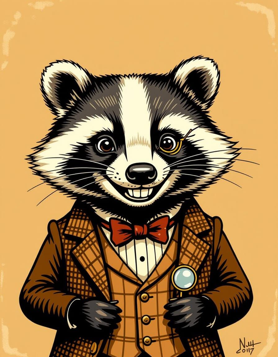 Anthropomorphic Badger Character in Vintage Style