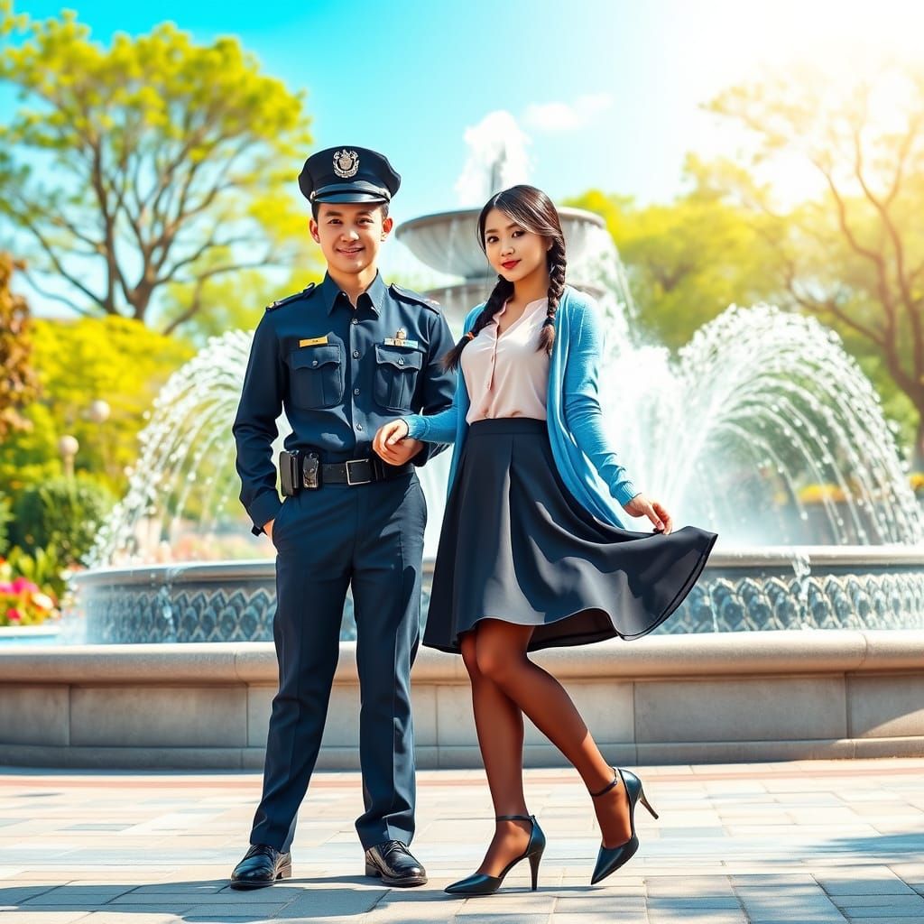 Romantic Police Officer and Agent Dance in a Lush Park Setti...