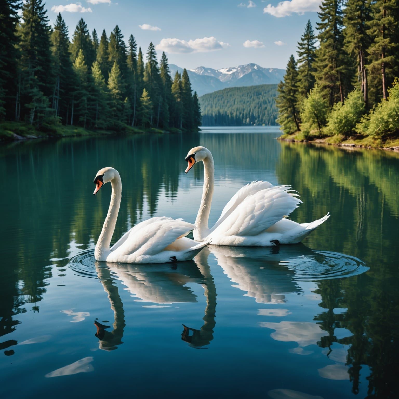 Swans Dancing on Lake in Tutus: Surreal Holographic Art
