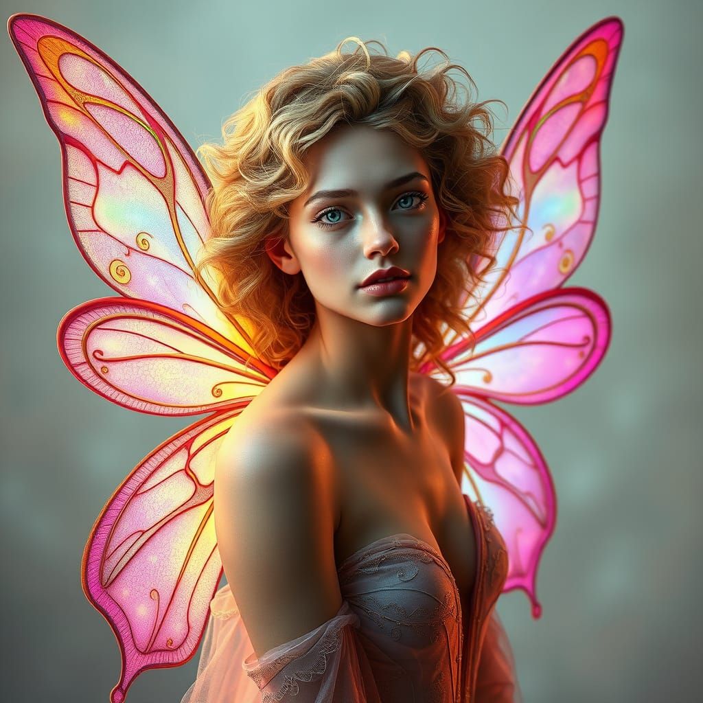 Ethereal Butterfly Fairy in Art Nouveau Style