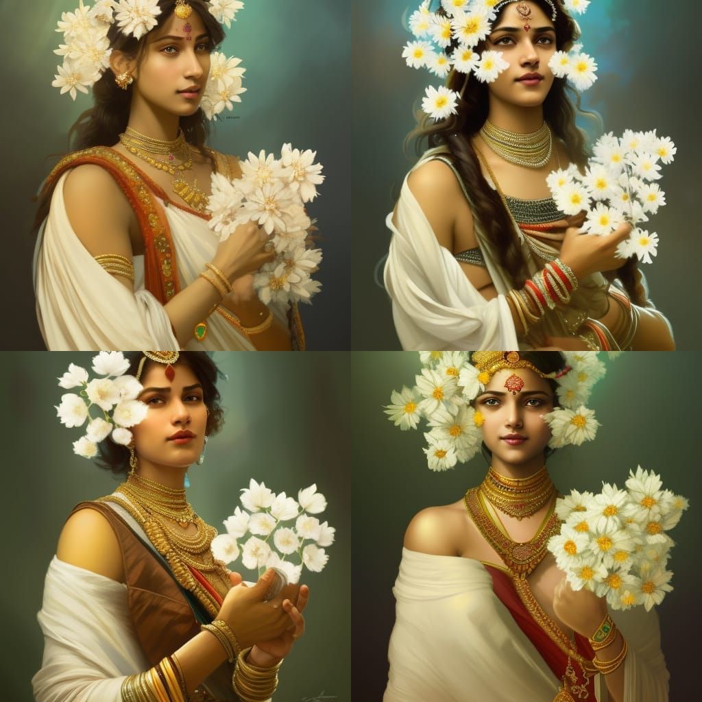 Indian Queen with Flowers: Hyperdetailed Digital Portrait