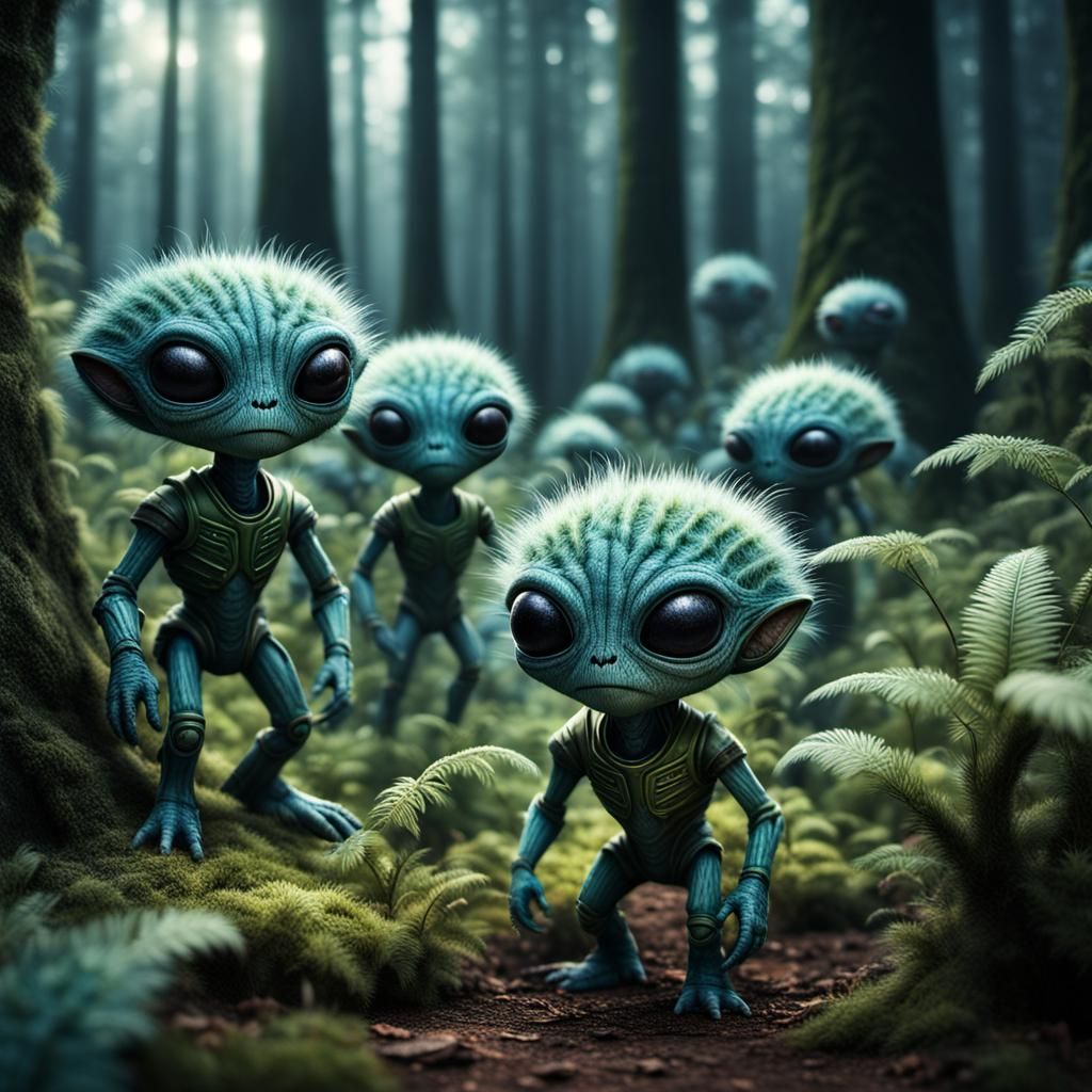 Hyperrealistic Furry Aliens in an Alien Forest