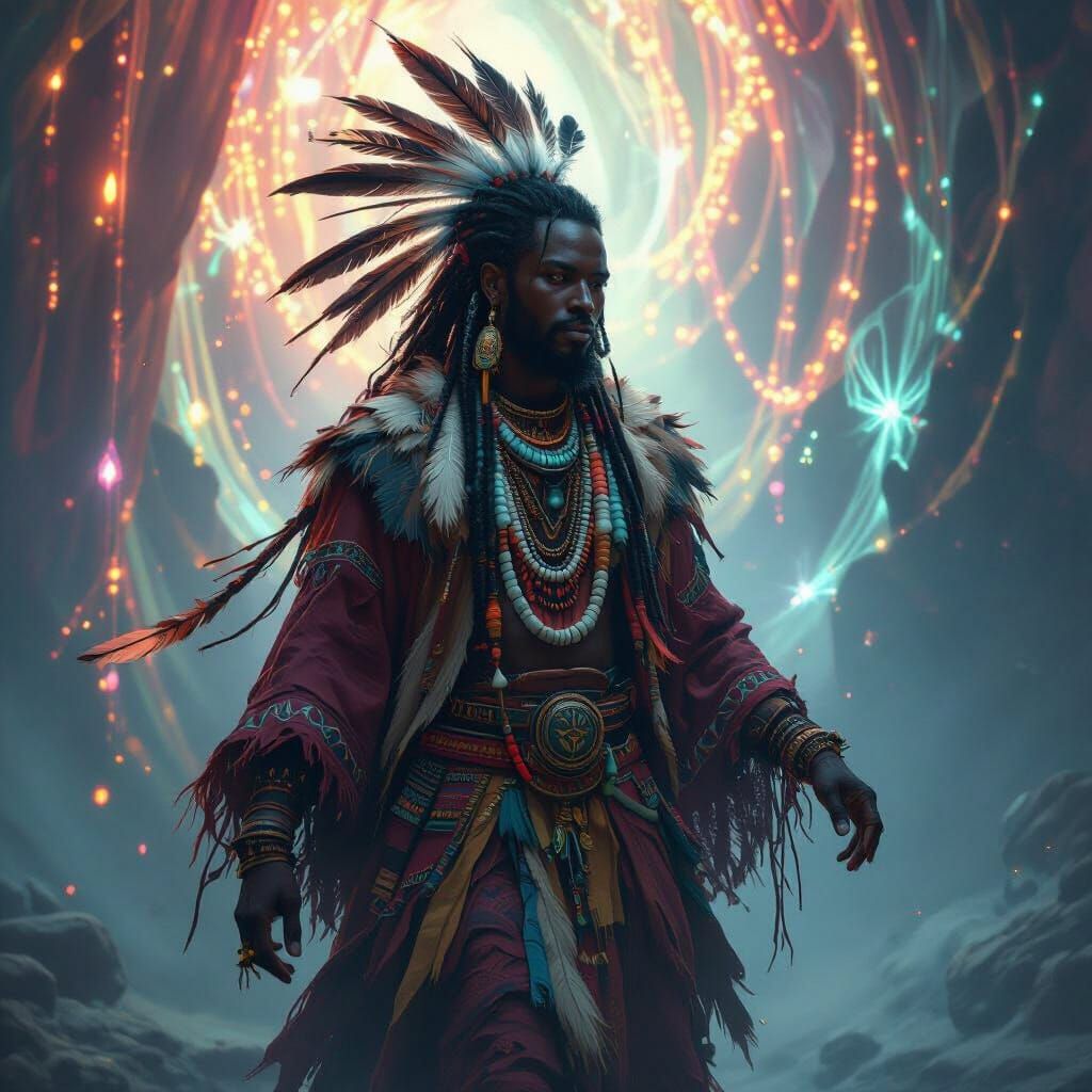 Astral Shaman Guided by Spirits in Digital Art Style