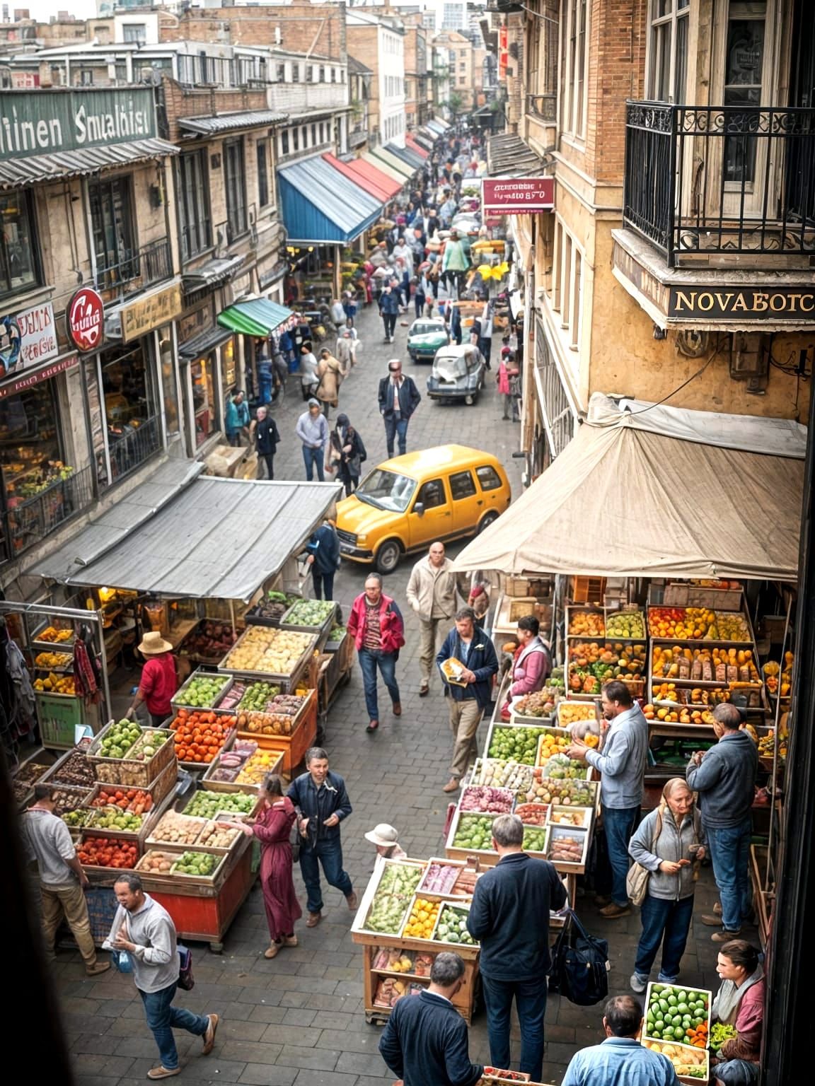 Vibrant Street Market Scene in Realistic Detail