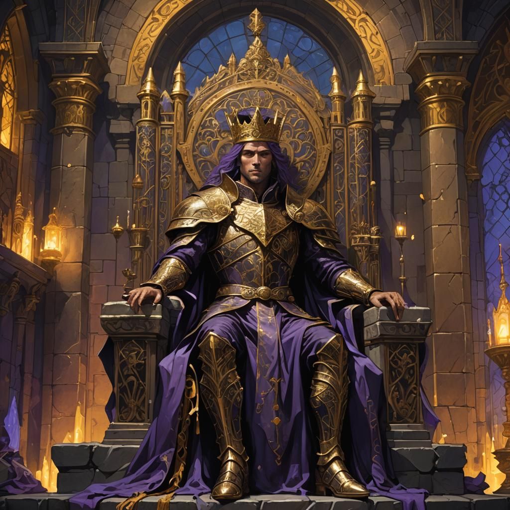 Crowned Royal on Throne in Dark Fantasy Style