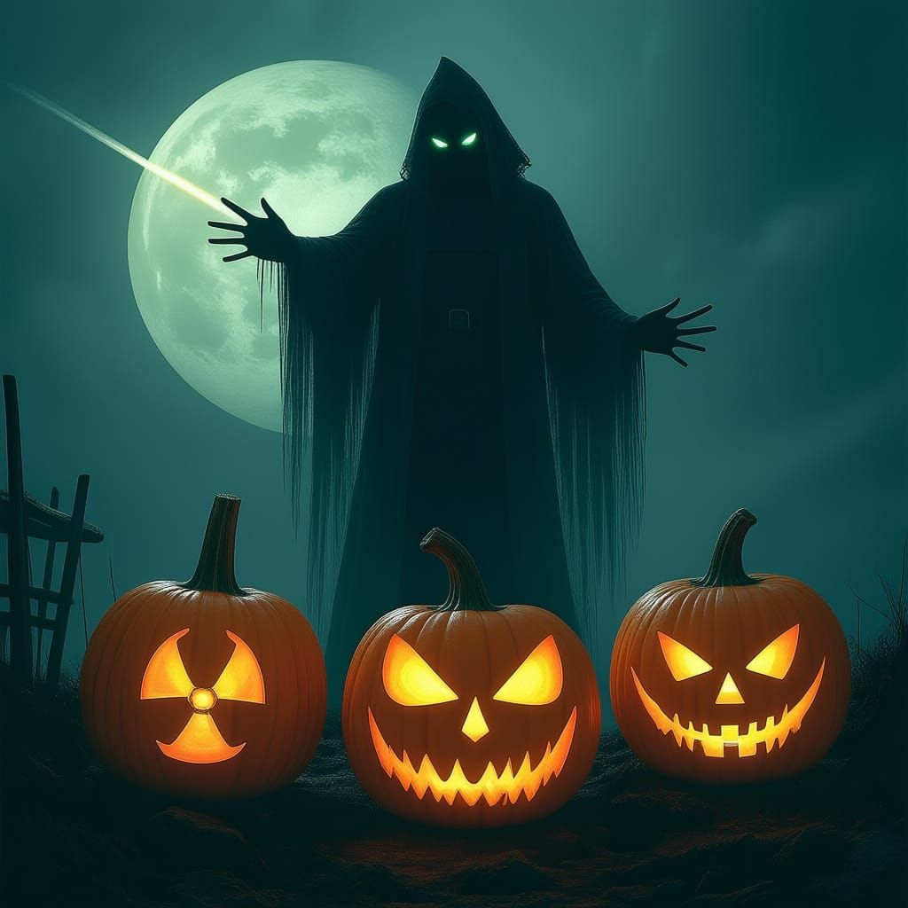 Halloween Dark Fantasy Painting with Scarecrow and Glowing P...