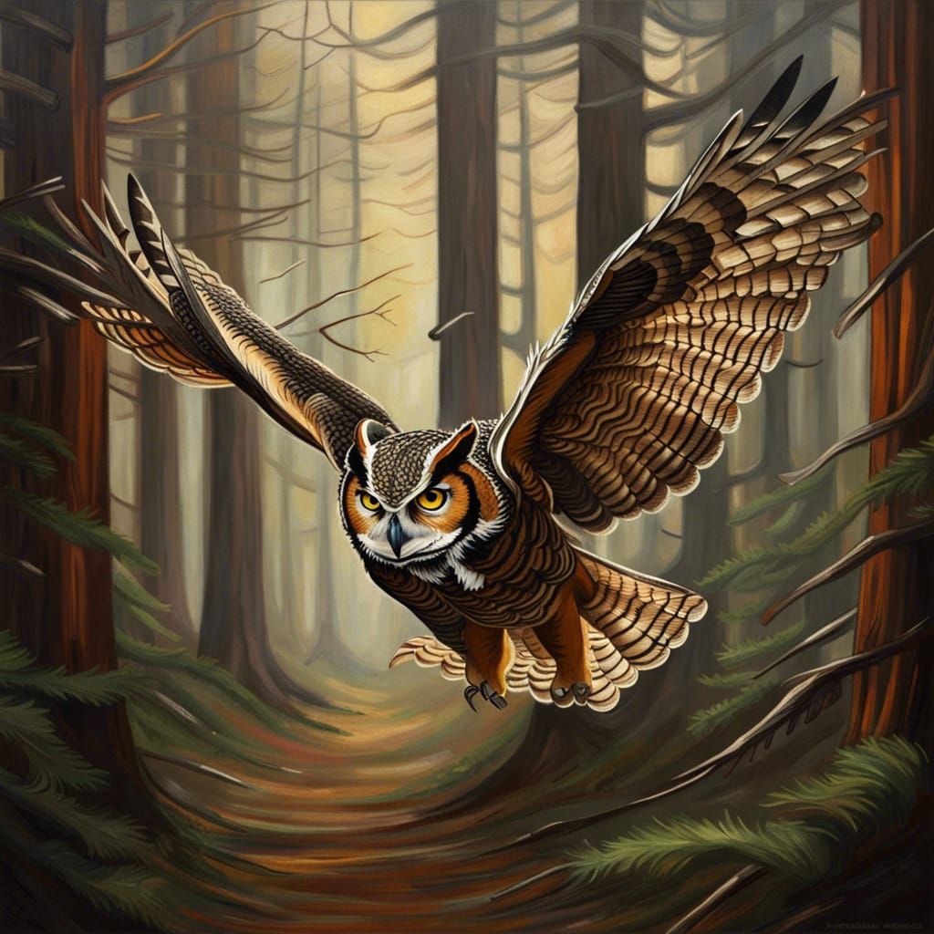 Great Horned Owl in a Creepy Forest
