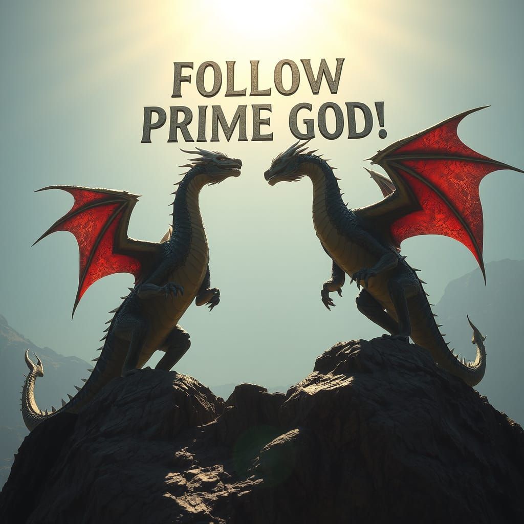 Dragons Glistening Atop Mountain Peak in Sunlight