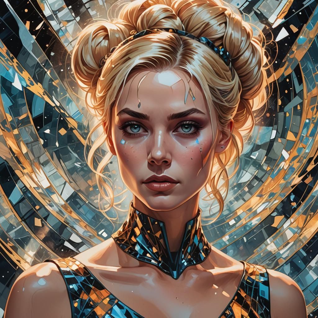 Surreal Mirror Universe Portrait in Graphic Novel Style