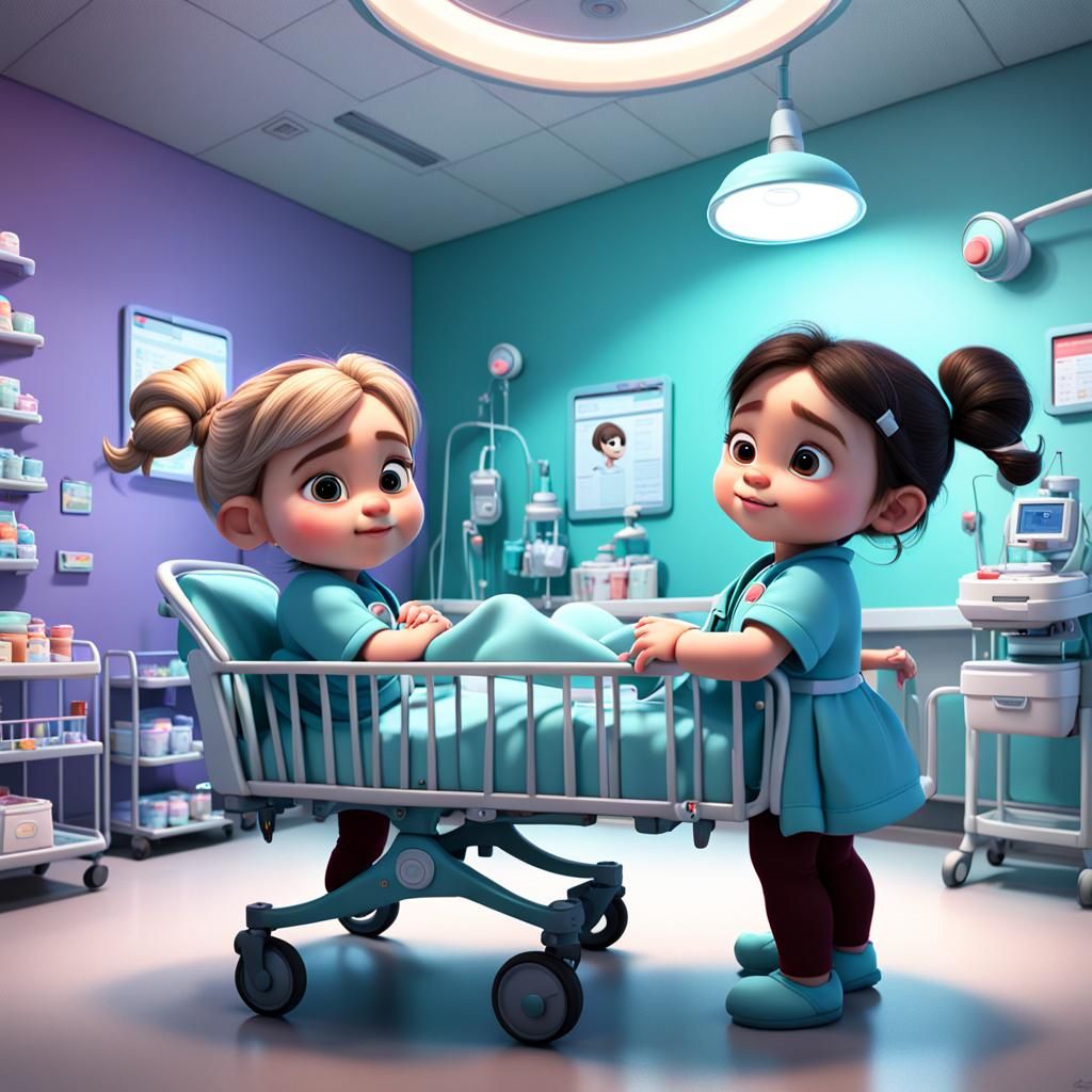 Infant Girls in Nursery: Pixar-Style 3D Render