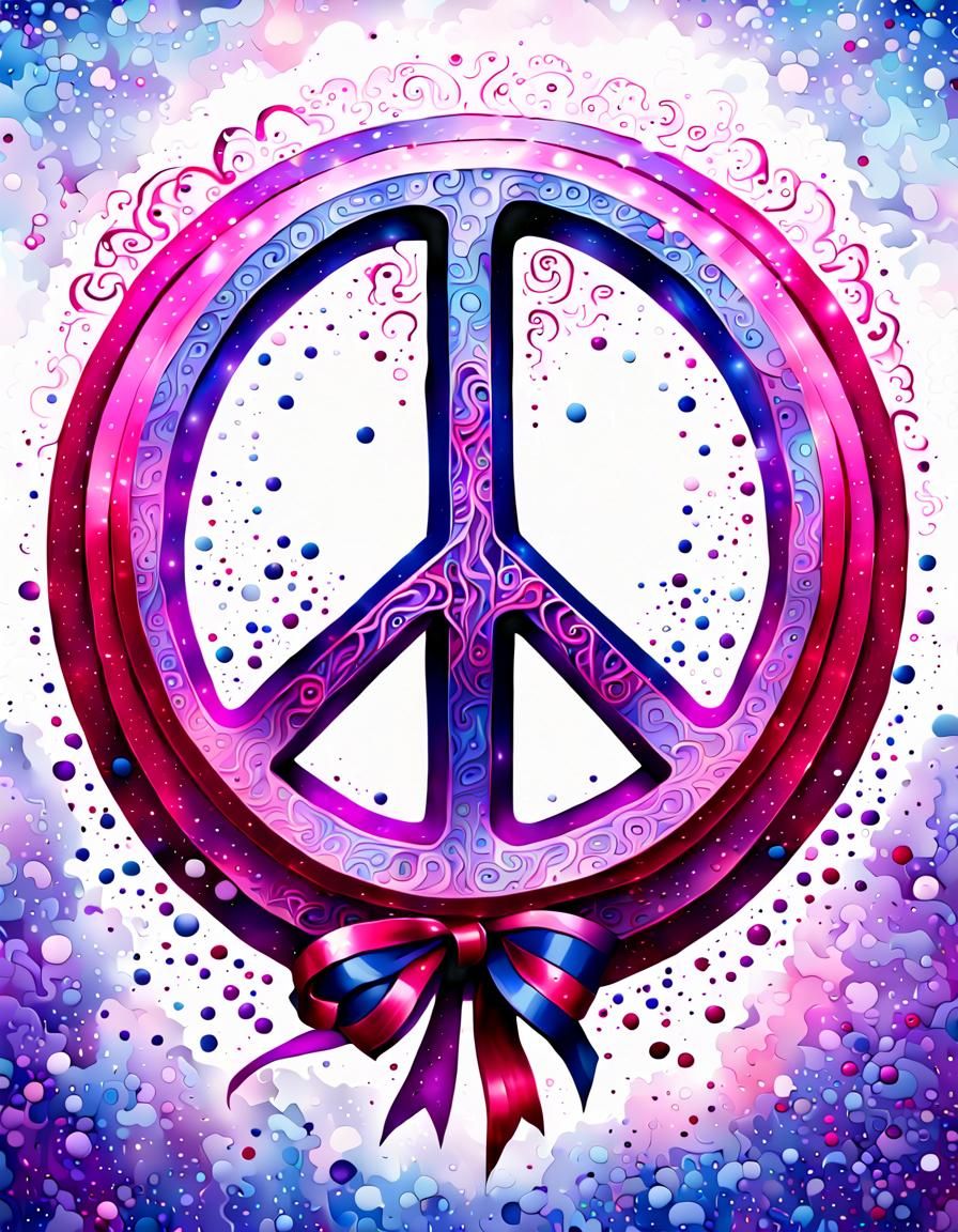Glittering Peace Symbol with Flowing Ribbons